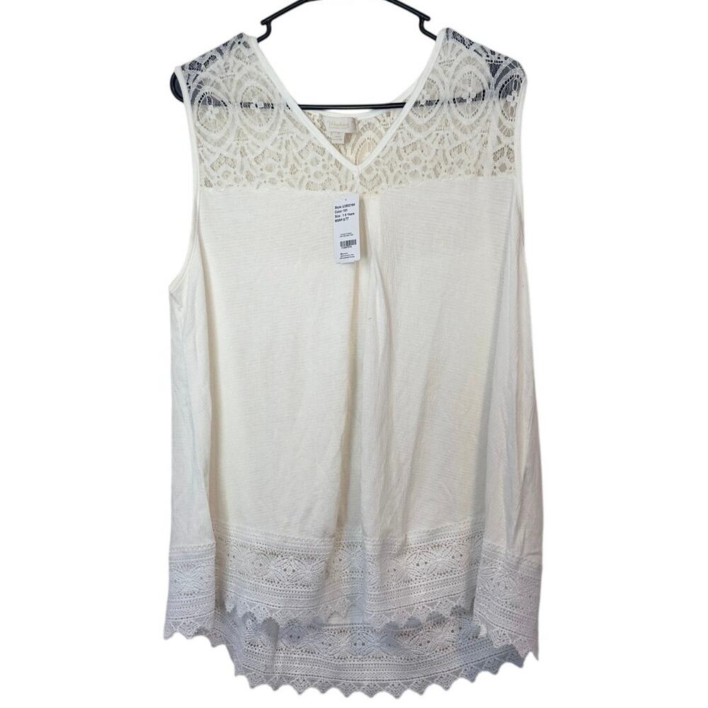 NWT Weekend Suzanne Betro Lace Trim V-Neck Tunic Blouse Size 1X White Boho